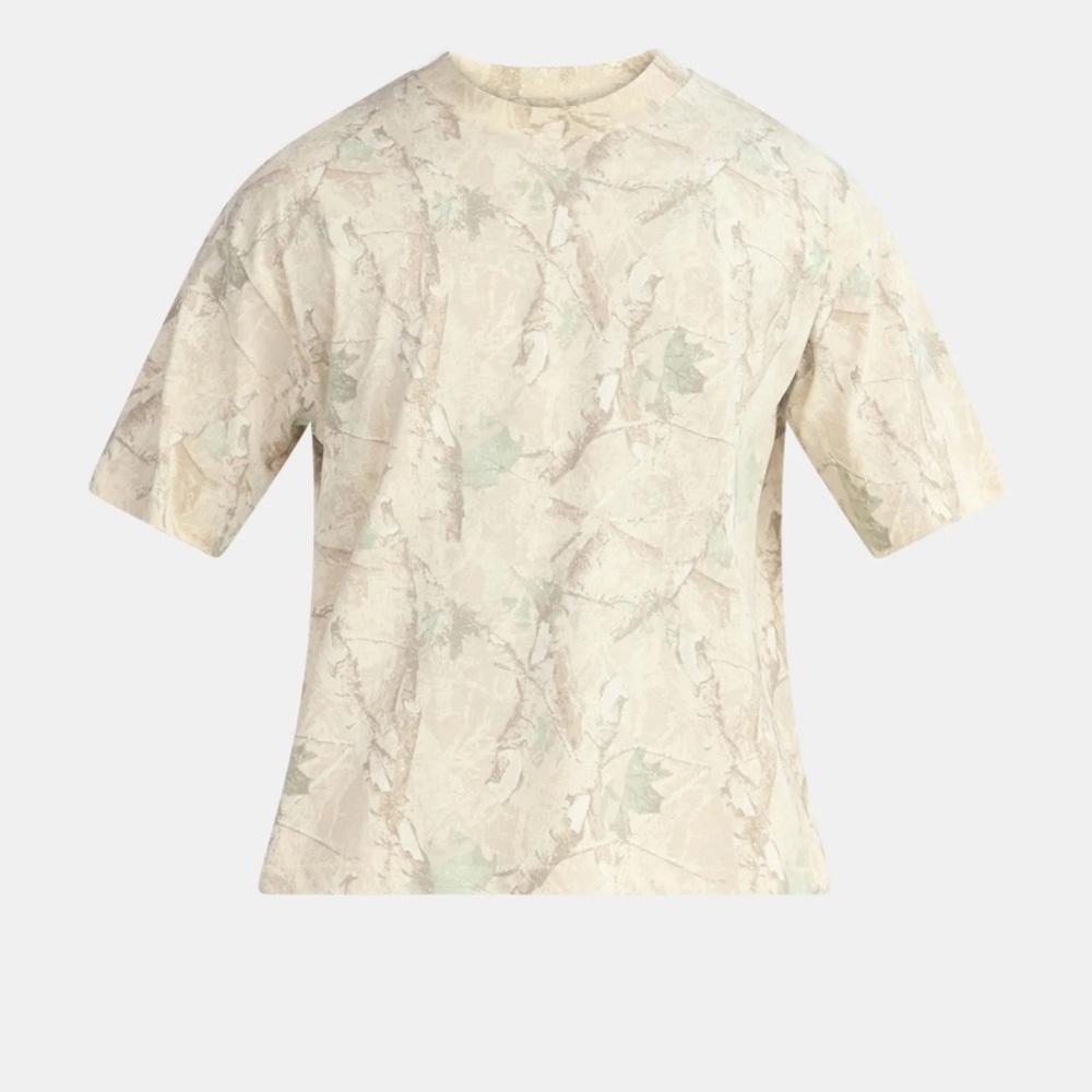 Men’s Beige Leaf/Camo Patterned Short Sleeve Boxy Tee Oversized Fit